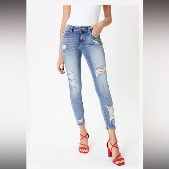 Medium Stone Washed Distressed Ankle Skinnies - Picture 3 of 15